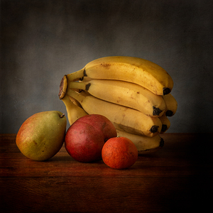 Bountiful Medley: Bananas Behind Green Pear Red Pear and Orange