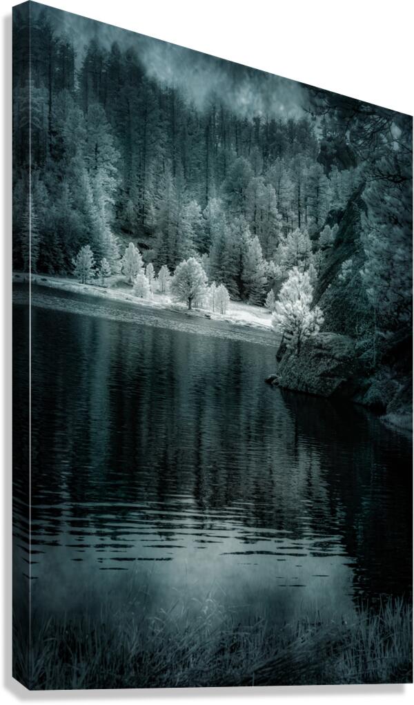 Enchanting Haze: Sylvan Lakes Smoky Pine Glow in Infrared Canvas Print
