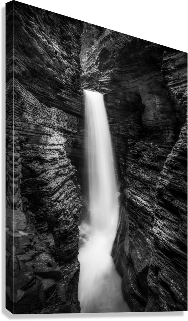 Monochrome Majesty: Watkins Glen Waterfall in Late October Canvas Print