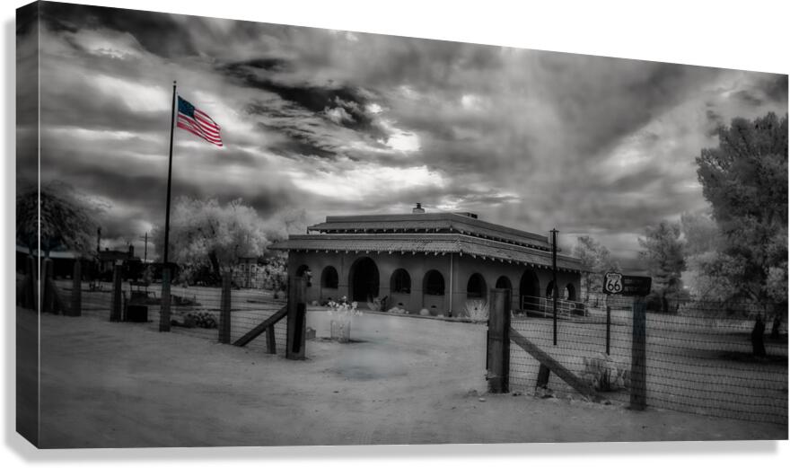 Billowing Flag Timeworn Architecture Canvas Print