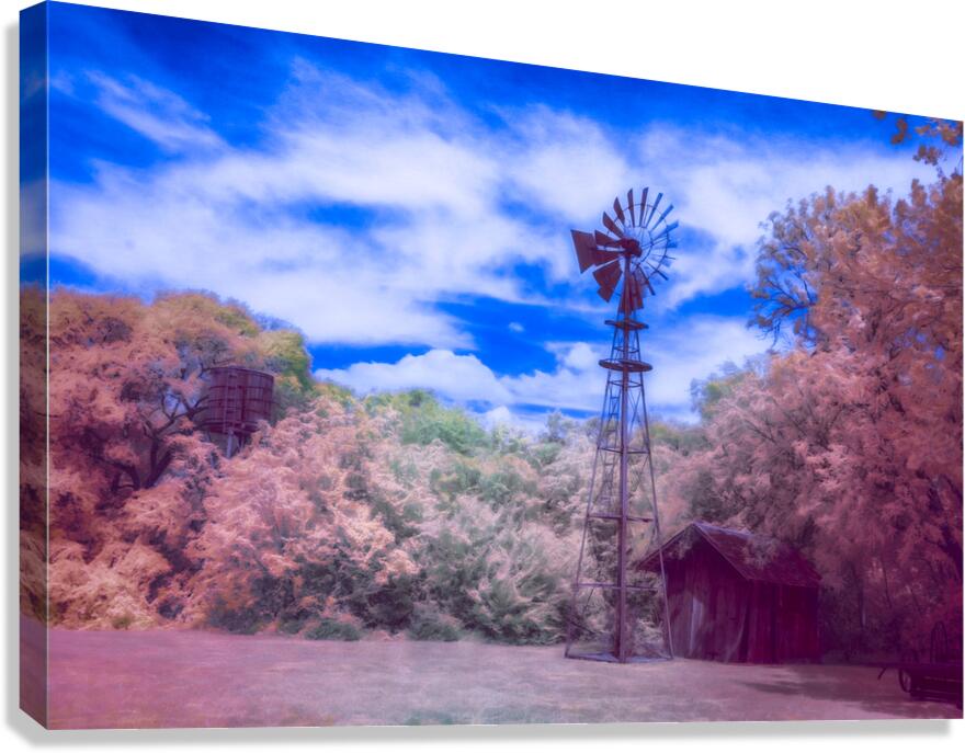 Windmill Whispers: Rustic Charm Amidst the Farm Fields Canvas Print