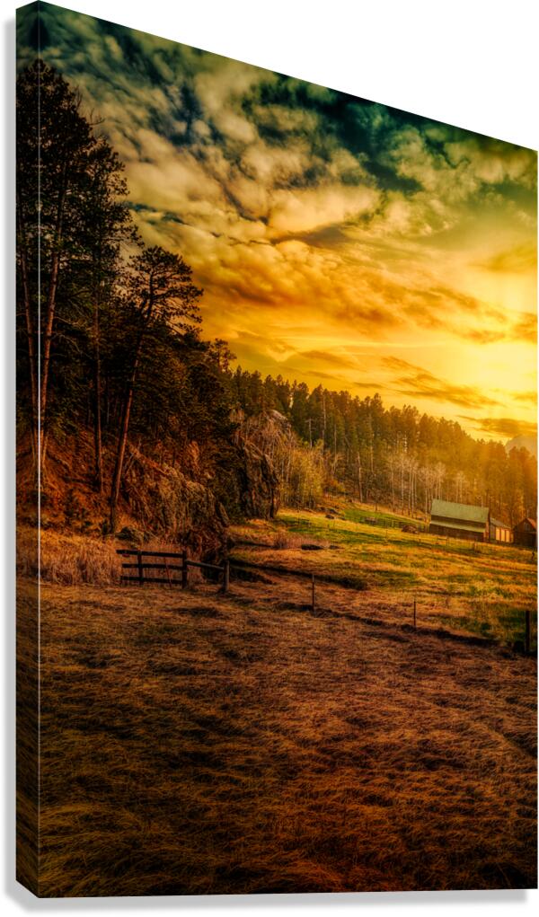 Golden Glow at Custer Ranch: A South Dakota Sunset Canvas Print