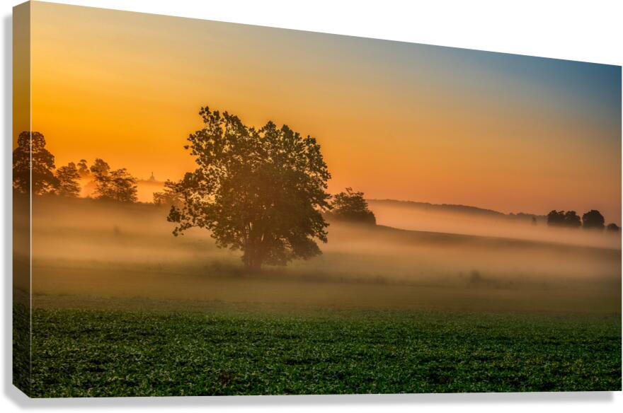 Dawns Embrace: Morning Tranquility at Gettysburg  Canvas Print