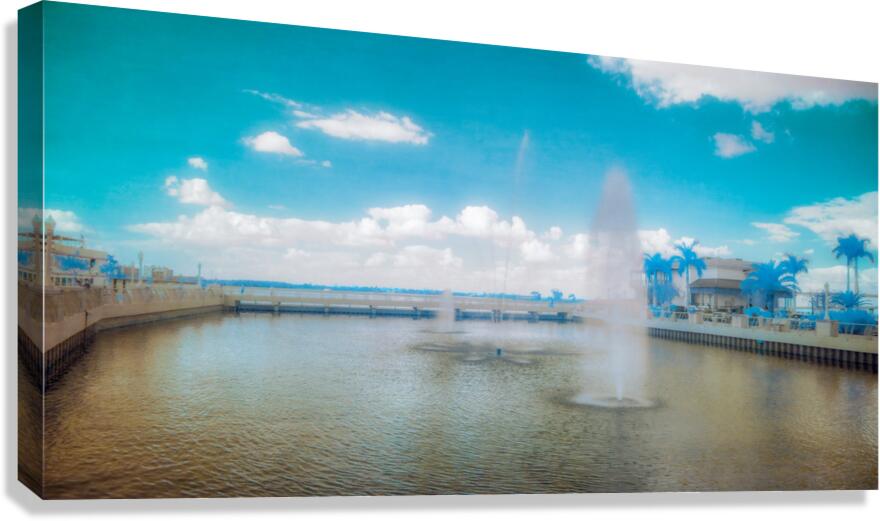 Blue Oasis: Fort Myers Fountain Trio in Infrared Canvas Print