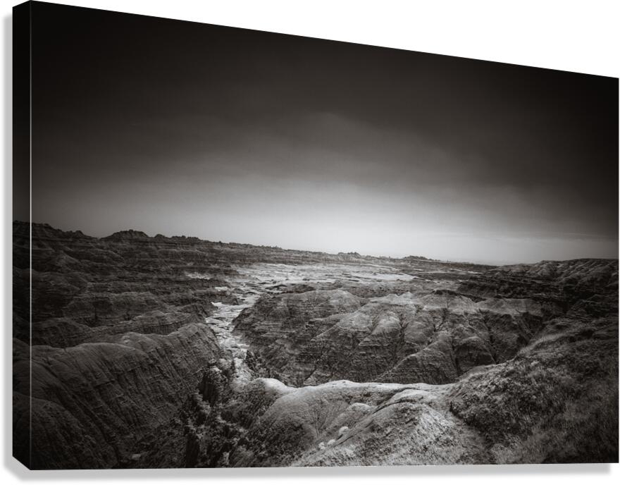 Shadows of the Earth: White River Serenity in the Badlands  Canvas Print