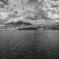 Monochrome Majesty: Capturing Stockade Lakes Moody Beauty in Infrared Panorama