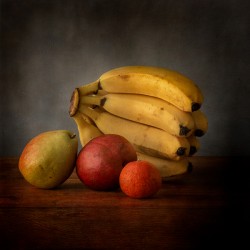 Bountiful Medley: Bananas Behind Green Pear Red Pear and Orange