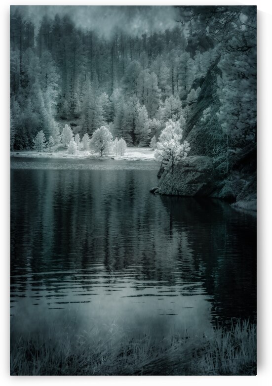 Enchanting Haze: Sylvan Lakes Smoky Pine Glow in Infrared by Dream World Images