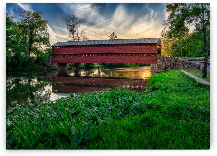 Serene Sunset Behind Sachs Covered Bridge by Dream World Images