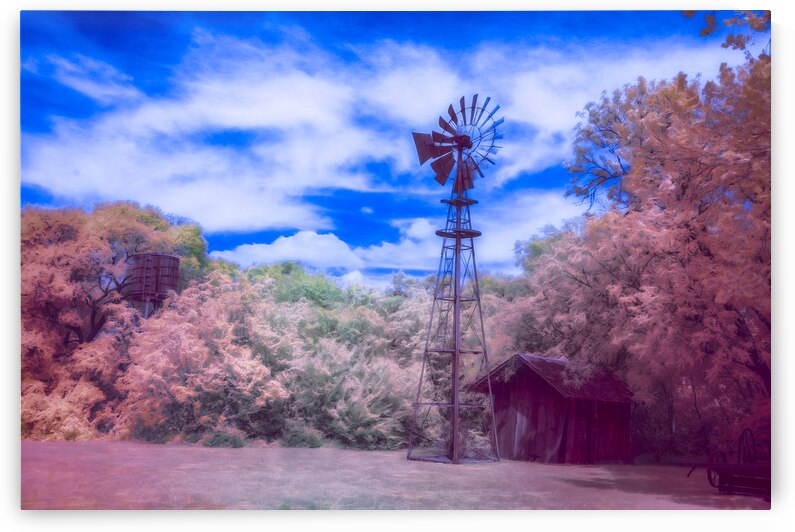 Windmill Whispers: Rustic Charm Amidst the Farm Fields by Dream World Images