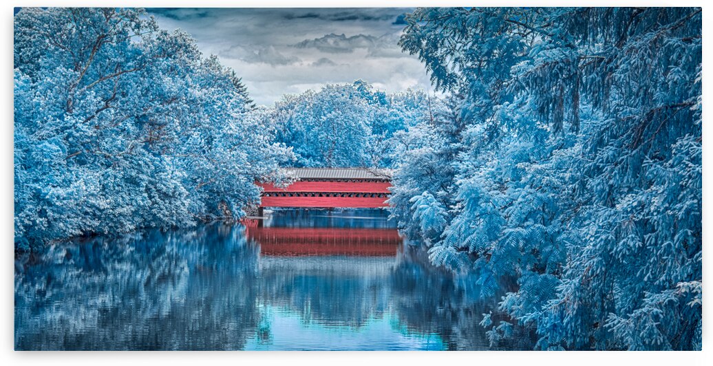 Sachs Bridge: Reflective Tranquility in Infrared by Dream World Images