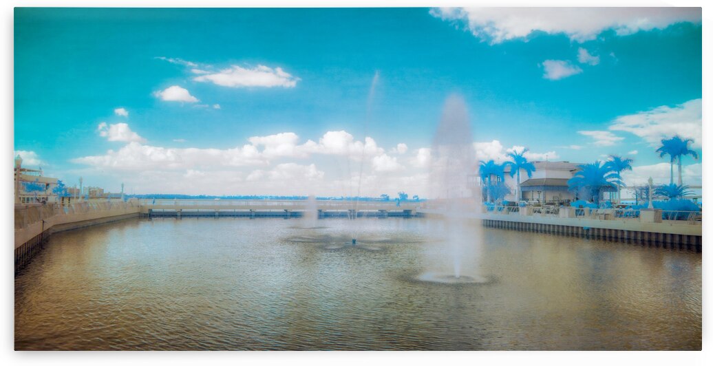 Blue Oasis: Fort Myers Fountain Trio in Infrared by Dream World Images