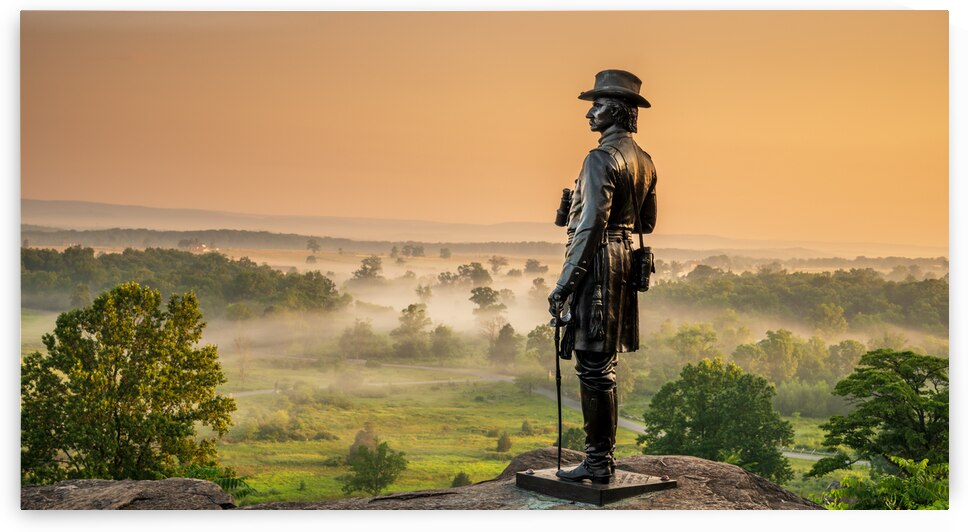Dawns Embrace: A Vibrant Sunrise at General Warren Monument in Gettysburg by Dream World Images