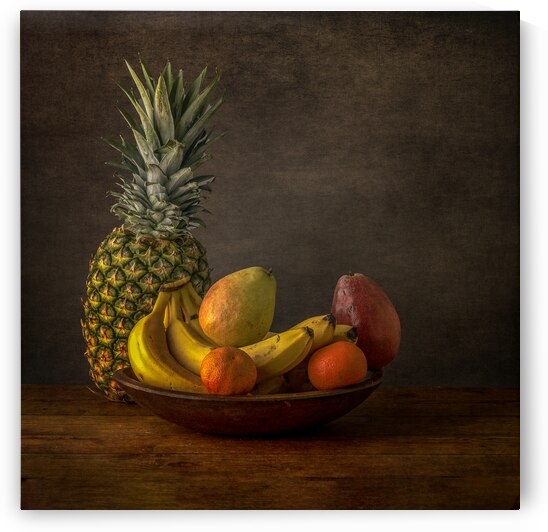 Tropical Symphony: Pineapple and Antique Bowl Still Life Fine Art by Dream World Images