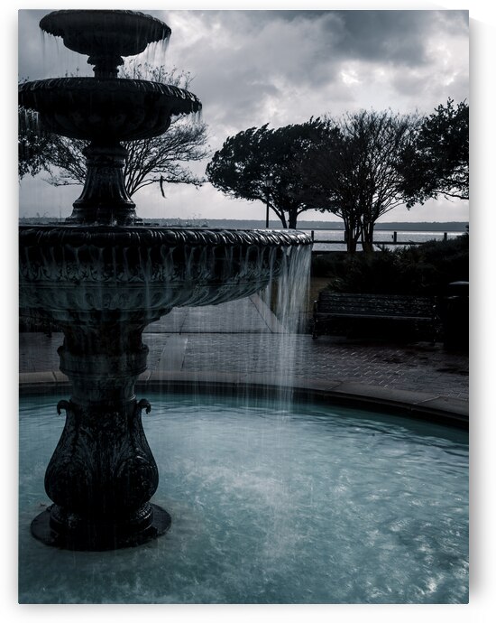 Blue fountain Elegance: Rainy Day Reverie at the Fountain in Saint Marys Georgia by Dream World Images