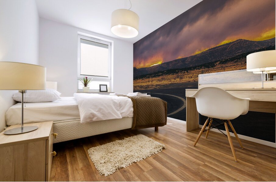 Roads Turn Under Fiery Skies Mural print