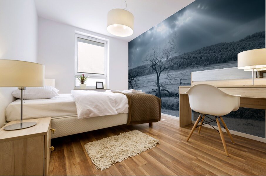 Solace in Solitude: A Blue Lighted Tree in Infrared Mural print