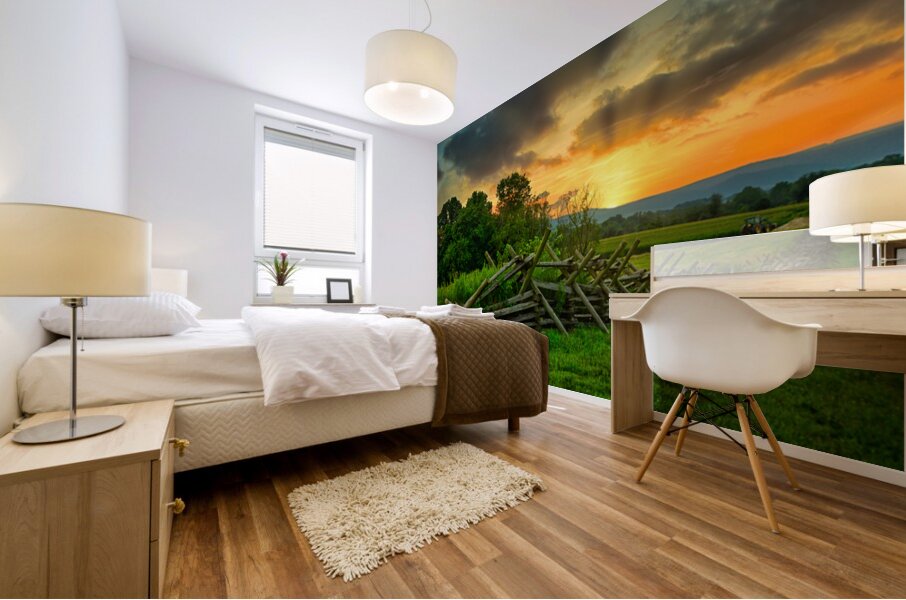 Worm Fence Sunset Mural print