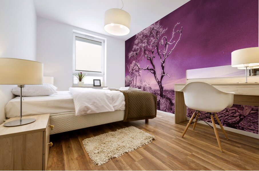 Purple Bonsai:A Botanical Marvel Unveiled on Driftwood Beach Mural print