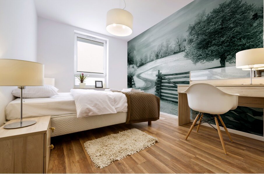 Hidden Grandeur: Exploring the Winding Gravel Road to the Enigmatic House Mural print