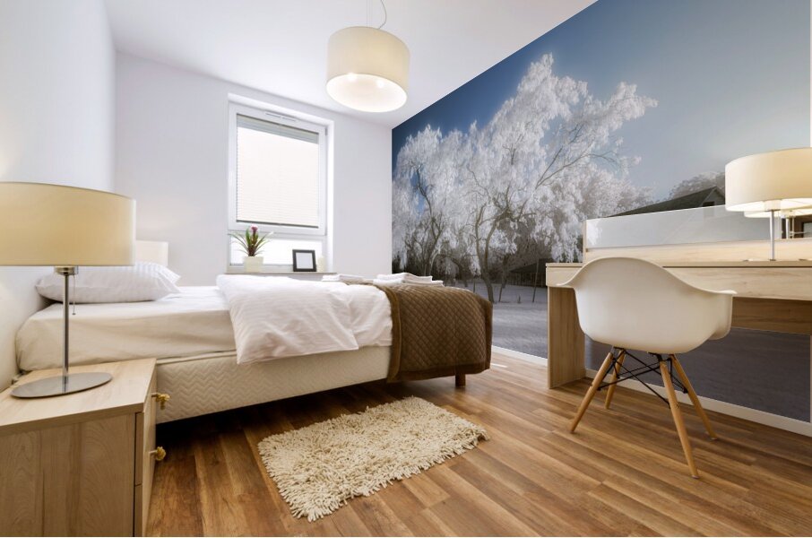 Surreal Barnyard: Glowing Trees in Texas Mural print