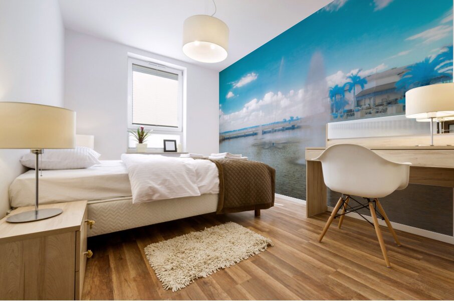 Blue Oasis: Fort Myers Fountain Trio in Infrared Mural print