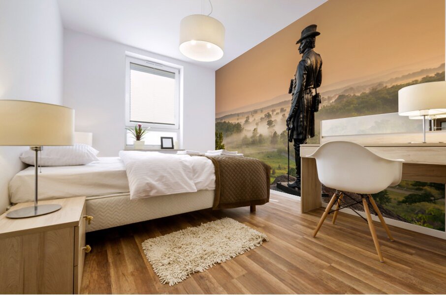 Dawns Embrace: A Vibrant Sunrise at General Warren Monument in Gettysburg Mural print