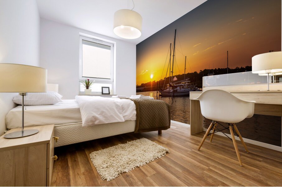 Sunrise Serenity: The Radiant Beauty of Beauforts Boats Mural print