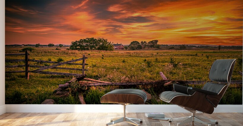 Fields of Fire: Sunset on the Codori Barn in Gettysburg Wall Murals