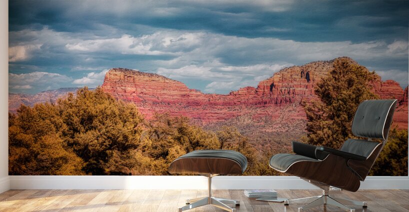 Crimson Landscapes Under Spirited Skies  Wall Murals