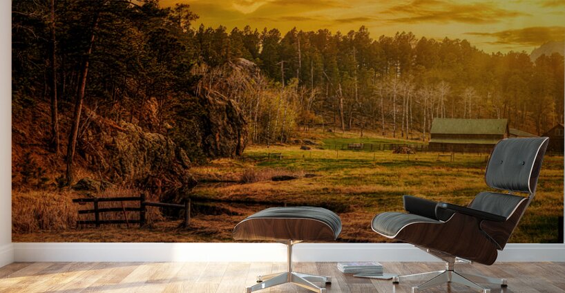 Golden Glow at Custer Ranch: A South Dakota Sunset Wall Murals