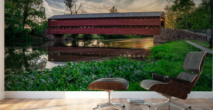 Serene Sunset Behind Sachs Covered Bridge Wall Murals