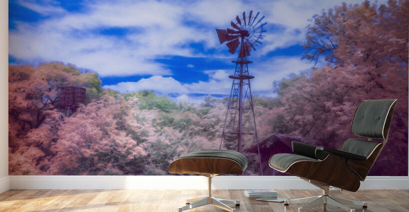 Windmill Whispers: Rustic Charm Amidst the Farm Fields Wall Murals