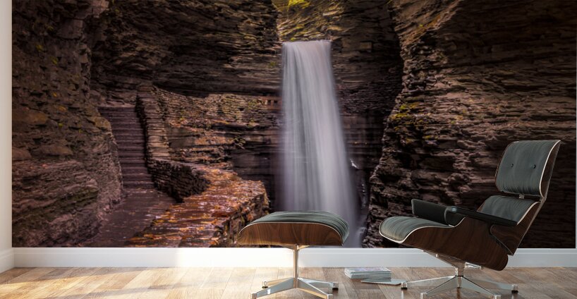 Watkins Glen Serenity: Tranquil Gorge Path to A Majestic Waterfall Wall Murals