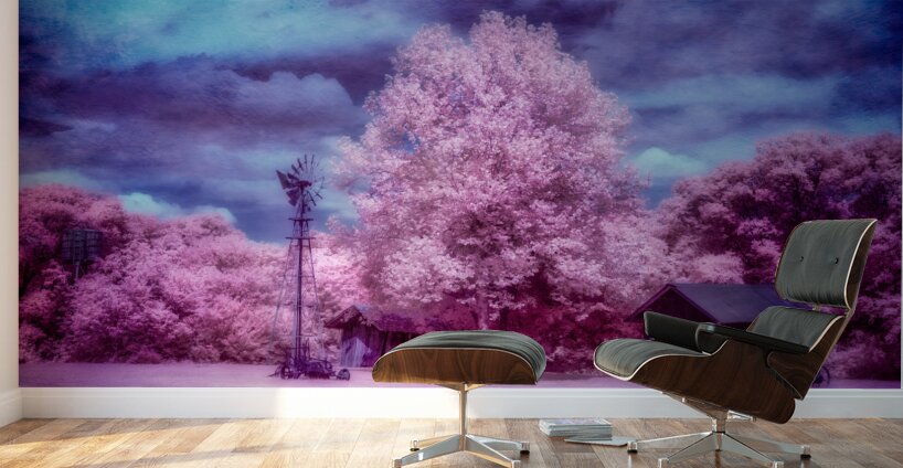 Windmill Wonders: Rustic Pink Charm Wall Murals