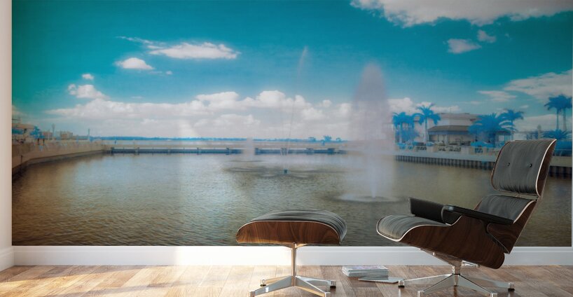 Blue Oasis: Fort Myers Fountain Trio in Infrared Wall Murals