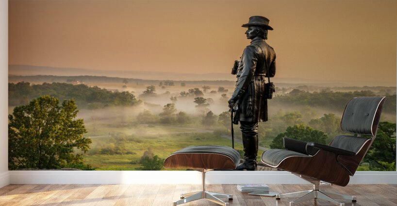 Dawns Embrace: A Vibrant Sunrise at General Warren Monument in Gettysburg Wall Murals