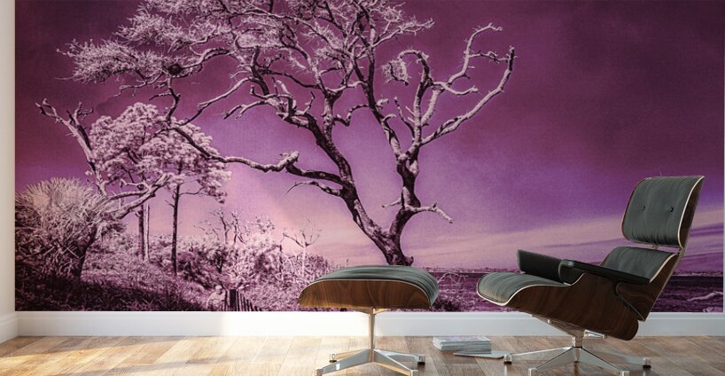 Purple Bonsai:A Botanical Marvel Unveiled on Driftwood Beach Wall Murals