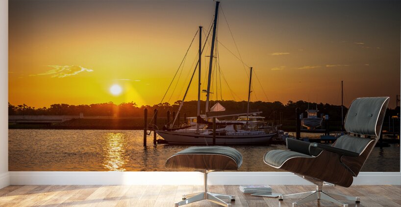 Sunrise Serenity: The Radiant Beauty of Beauforts Boats Wall Murals