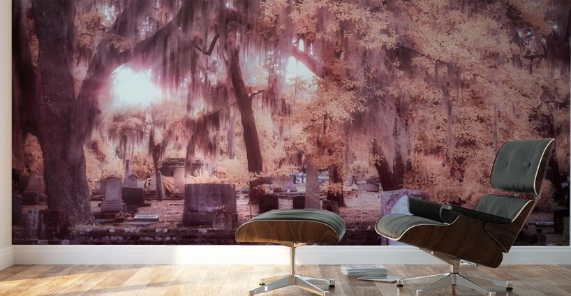 Springtime Serenity: A Moody Sunset at Oak Grove Cemetery Wall Murals