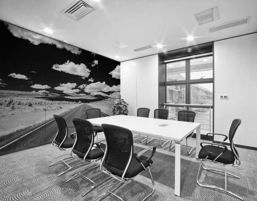 Rural Majesty Unveiled: Montanas Highway Horizon in Black and Wh Wall Printing