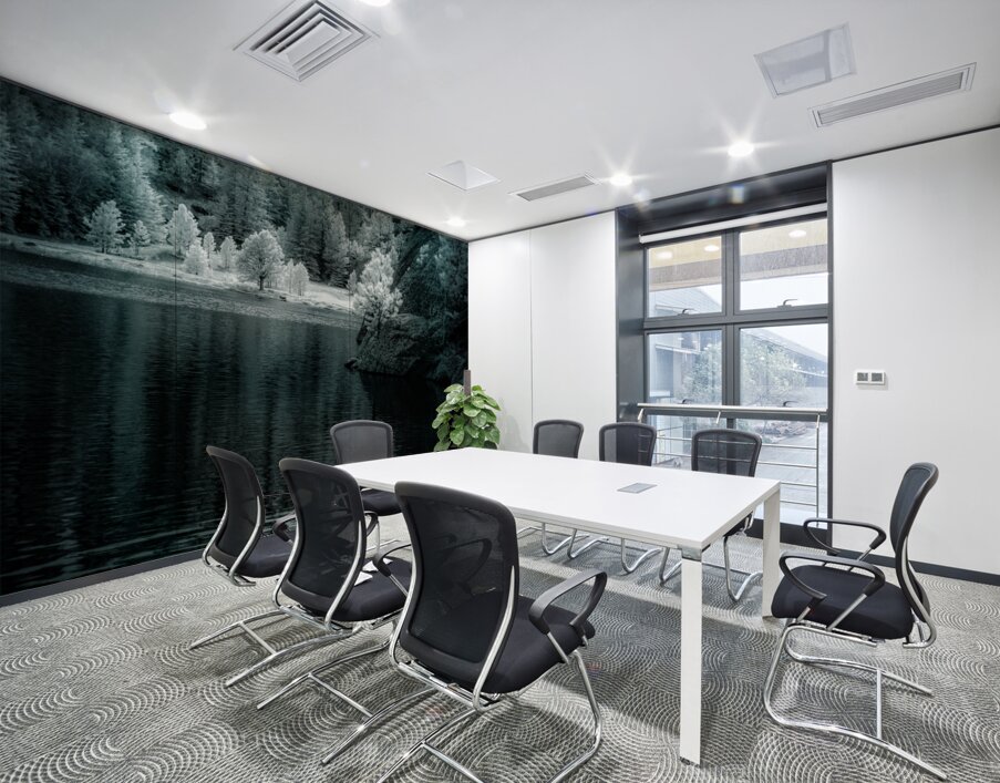 Enchanting Haze: Sylvan Lakes Smoky Pine Glow in Infrared Wall Printing