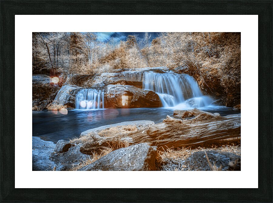 Sapphire Dreams: A Tranquil Waterfall Journey  Framed Print Print