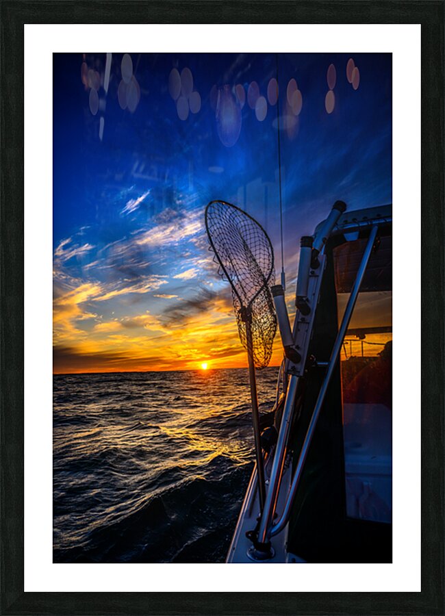 Navigating the Sunset: A Memorable Boat Ride with Wet Net Charte Picture Frame print