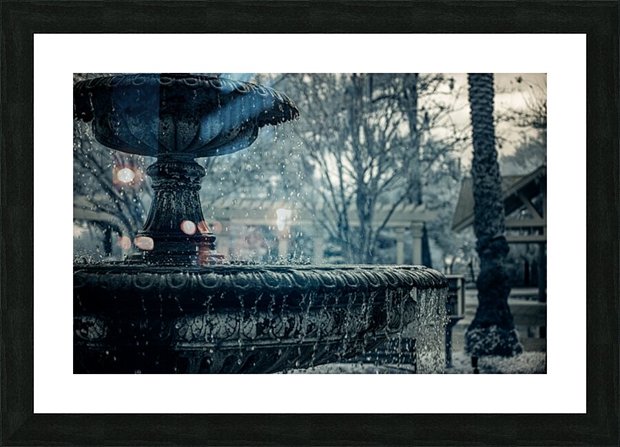 Rainy Day Wonders: Fountain Frozen in time in Saint Marys Georgia Picture Frame print