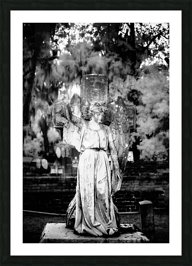 Guardian of Serenity: Unveiling Saint Marys Angel Light at Oak Grove Cemetery Picture Frame print