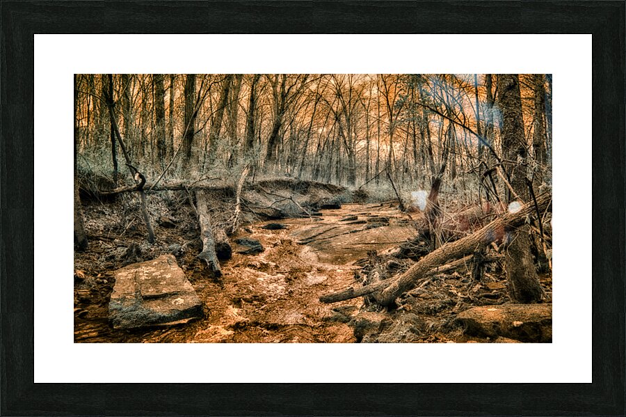 Ghostly Flow: Exploring Gettysburgs Bloody Run in Infrared  Framed Print Print