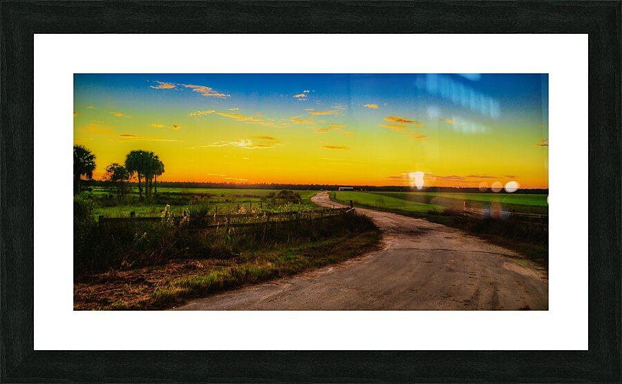 Sunset Serendipity: A Charming Ride Through Rural Floridas Ocala Countryside  Framed Print Print