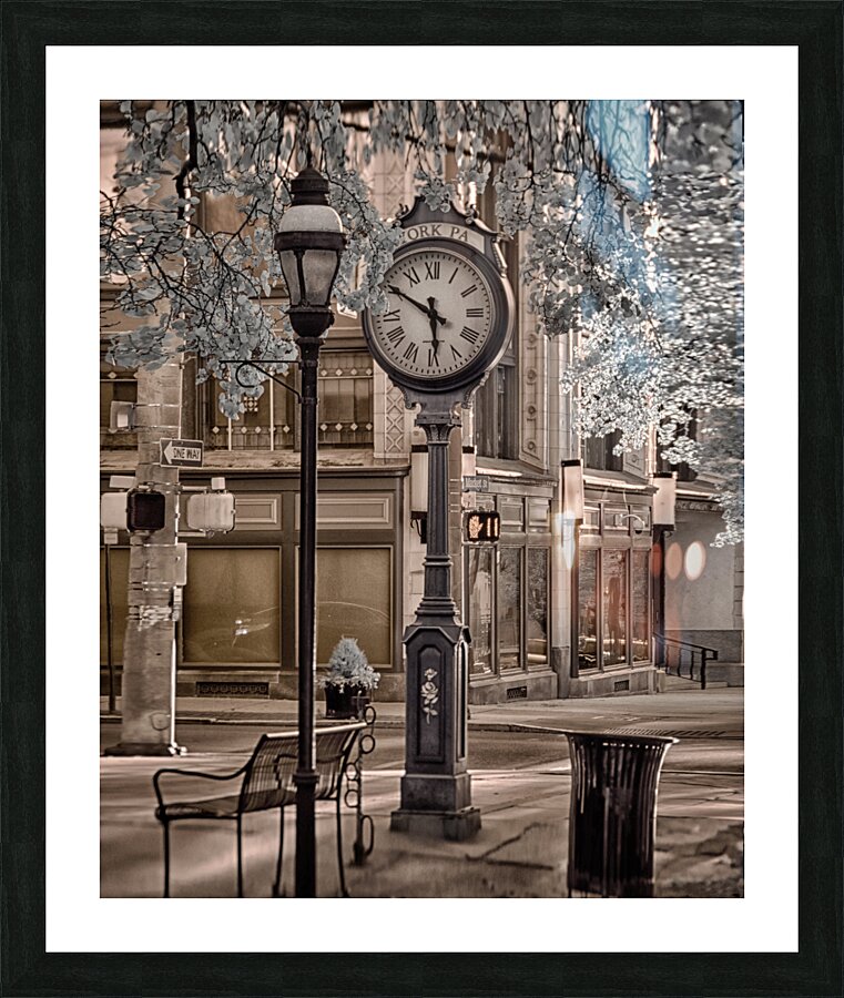 Frozen in Time: Yorks Stilled Clockscape in Infrared Harmony  Framed Print Print