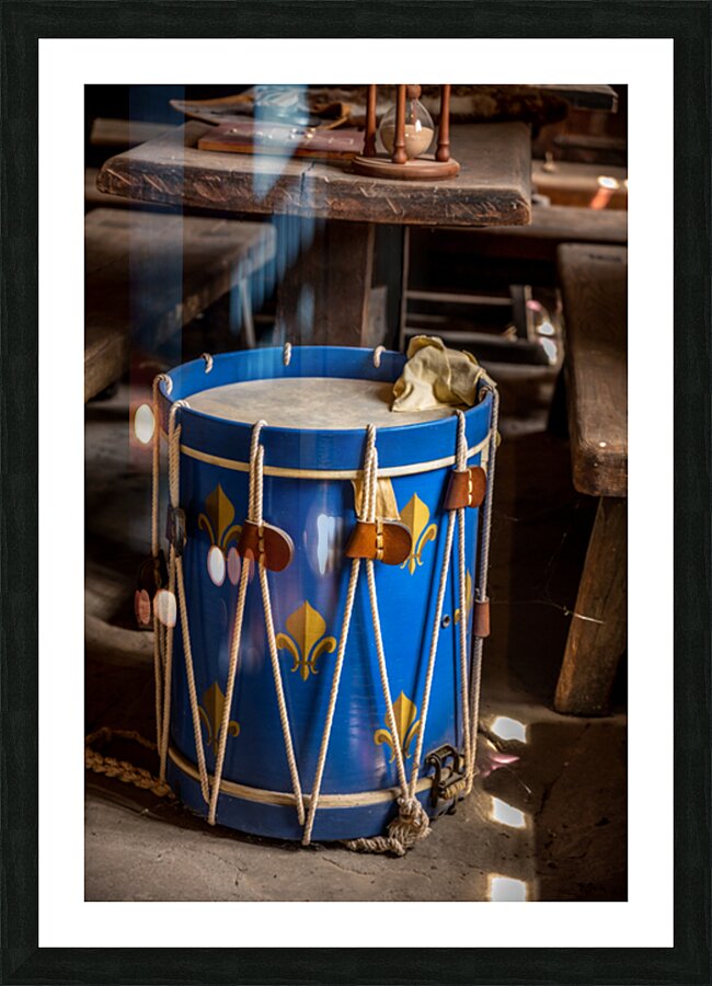 Echoes of History: Blue Historic Drum at Fort Niagara Picture Frame print